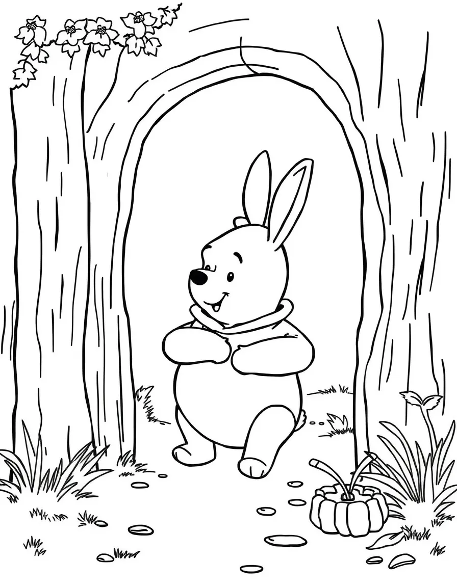 Winnie-the-Pooh stuck in Rabbit's doorway after eating too much honey