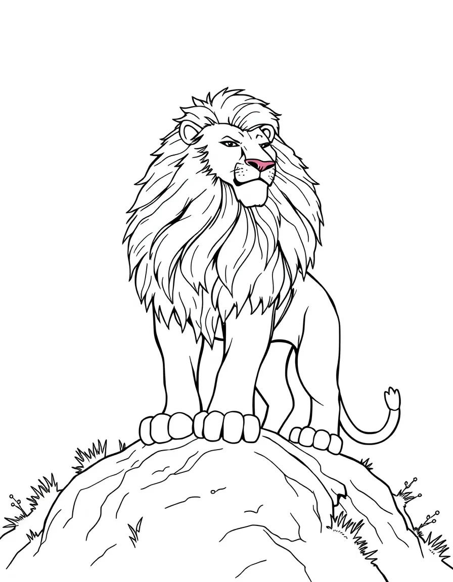 Aslan the lion from "The Chronicles of Narnia" standing majestically on a hill