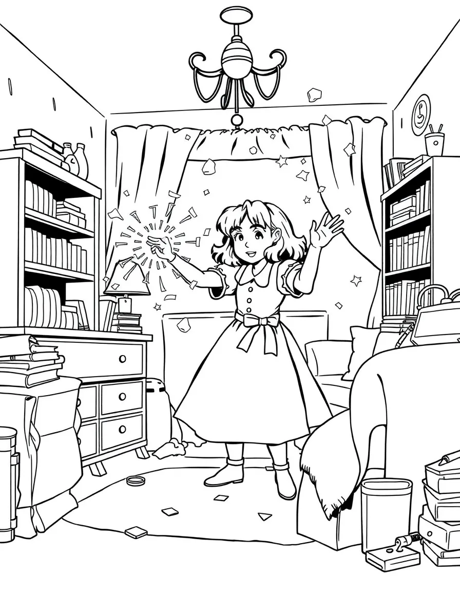 Matilda Wormwood using her telekinetic powers to move objects around her room