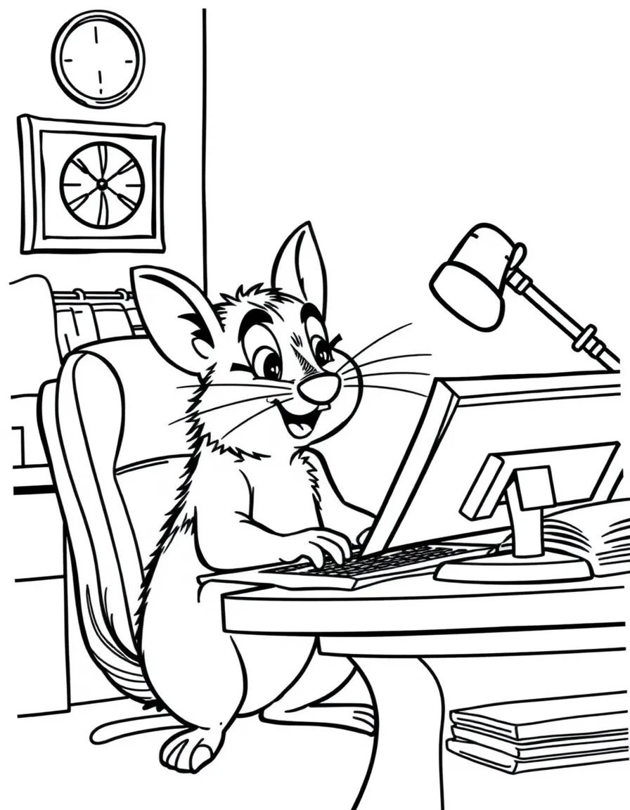 Geronimo Stilton typing frantically at his newspaper office desk