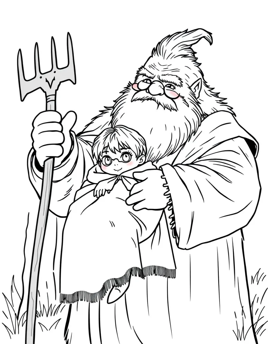 Hagrid carrying a tiny Harry Potter wrapped in blankets