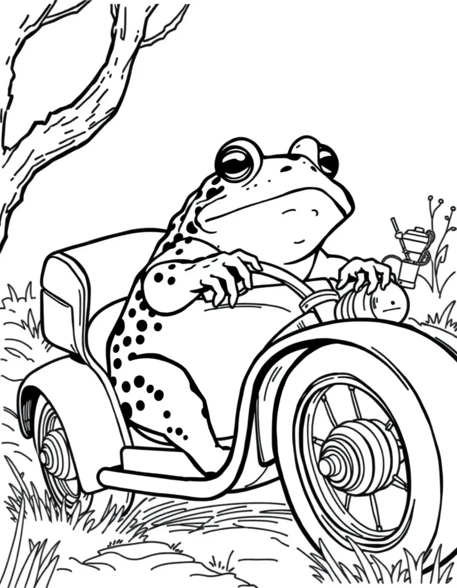 Toad from "Wind in the Willows" driving his motorcar recklessly