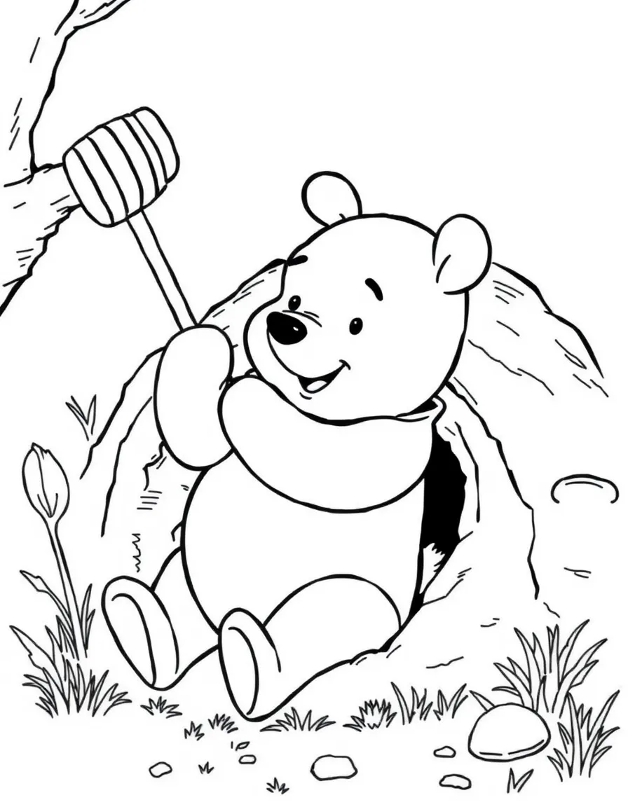 Winnie-the-Pooh stuck in Rabbit's hole after eating too much honey