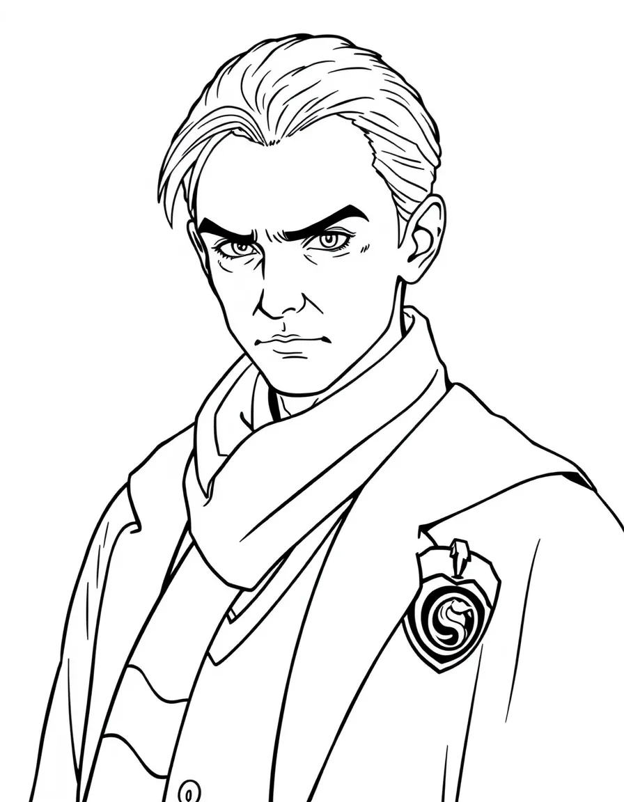 Draco Malfoy with his sneer and Slytherin scarf