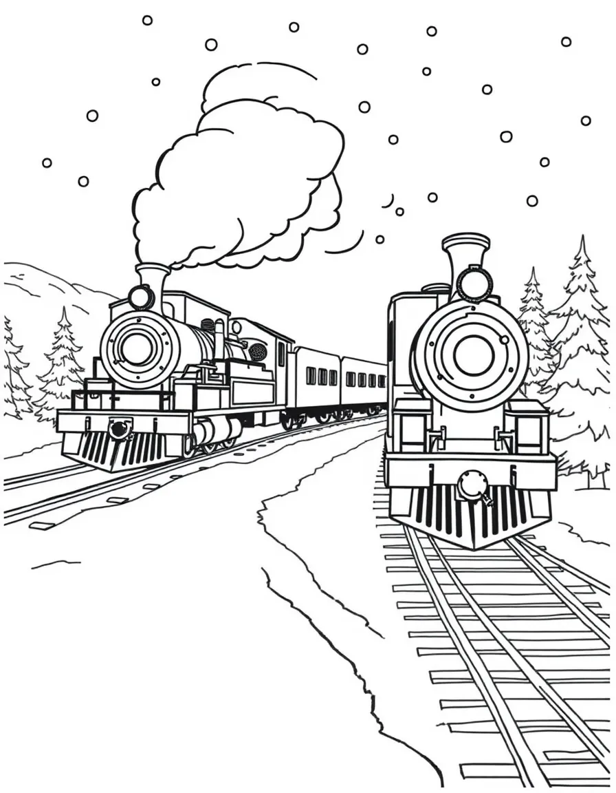The Polar Express train chugging through a snowy landscape