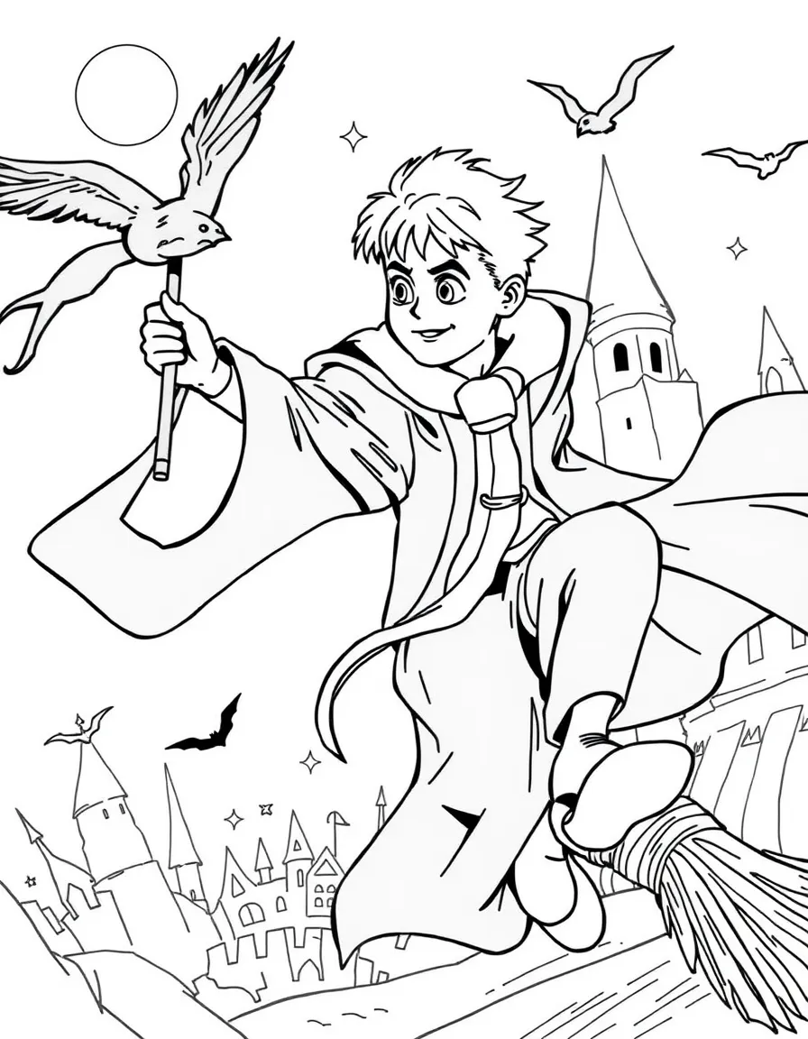 Draco Malfoy on his broomstick during a Quidditch match