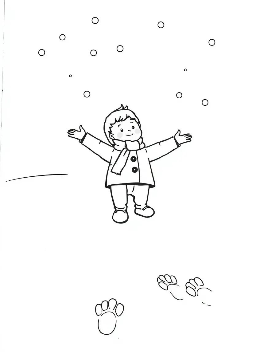 The Snowy Day's Peter making snow angels and footprints