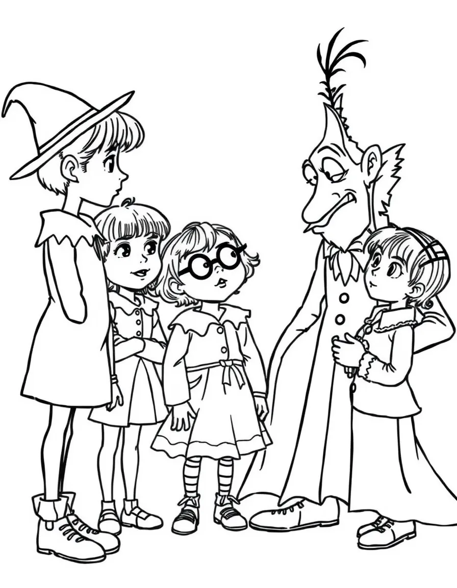 A Series of Unfortunate Events' Baudelaire orphans facing Count Olaf