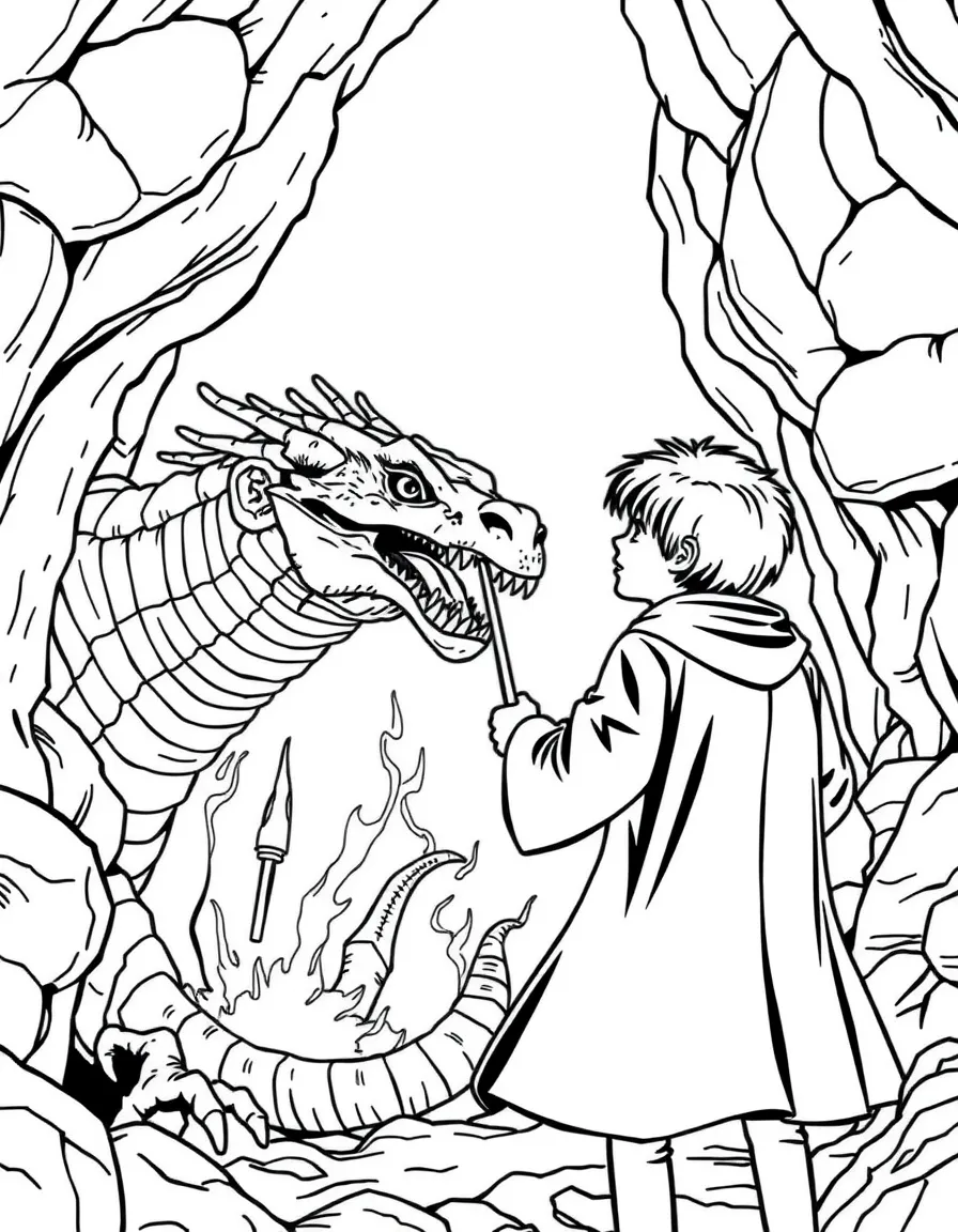 Harry Potter in the Chamber of Secrets facing the basilisk