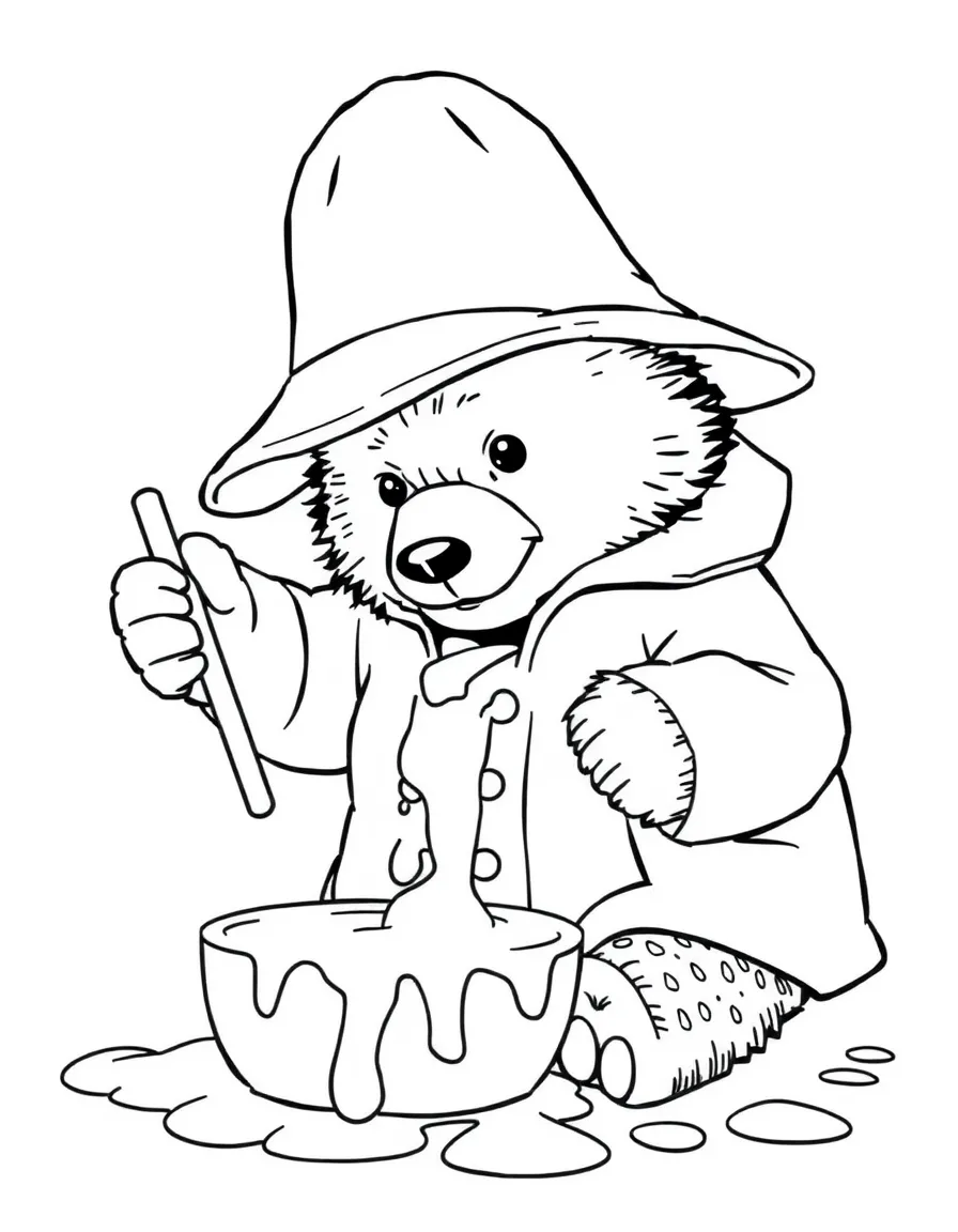 Paddington Bear making a mess with marmalade