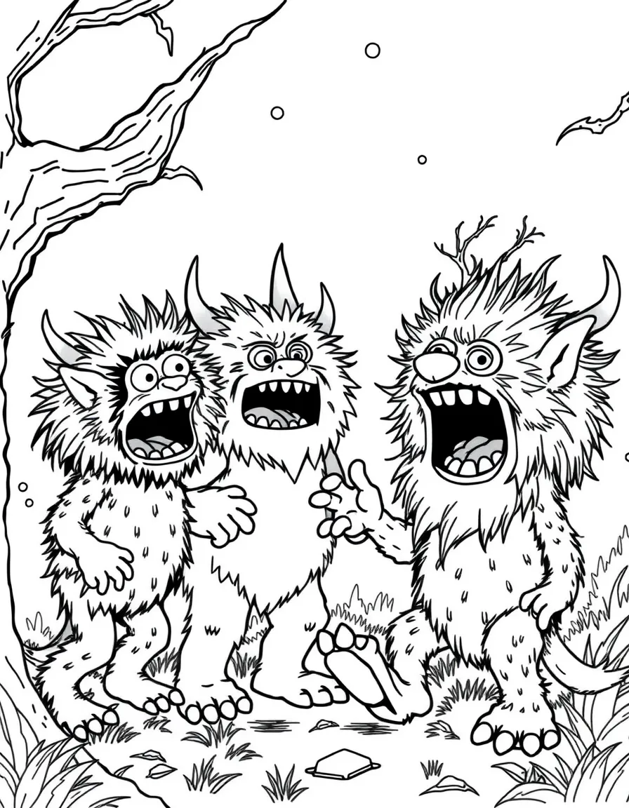 Wild Things from "Where the Wild Things Are" having a wild rumpus