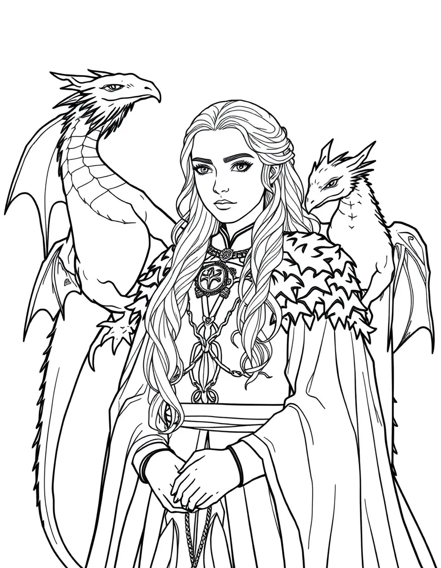 Daenerys Targaryen with her three dragons perched around her