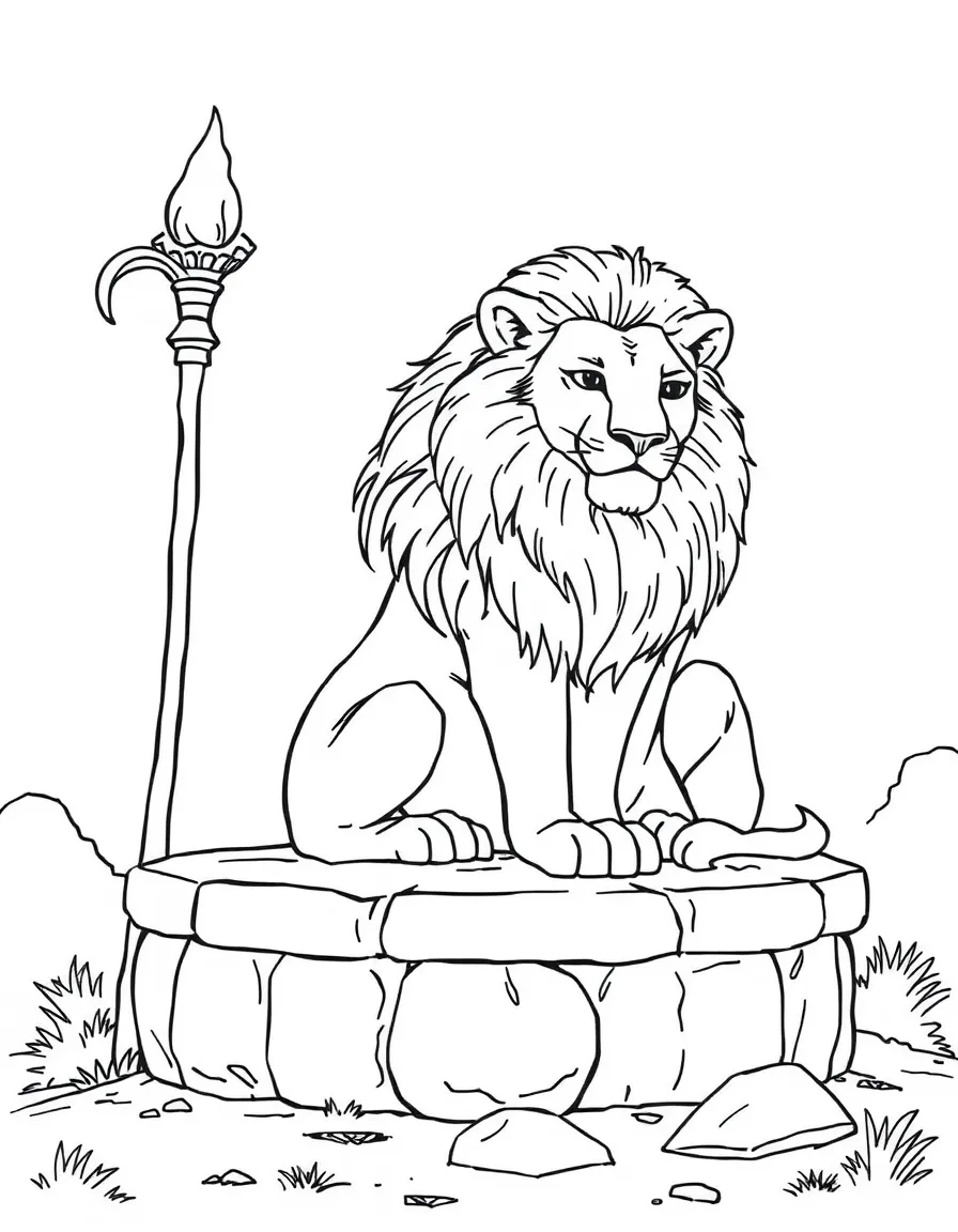 Aslan the lion on the Stone Table in sacrifice