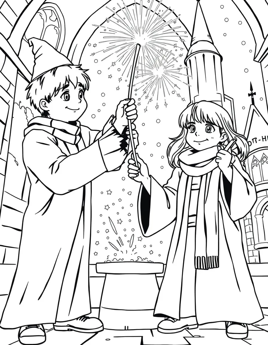 The Weasley twins setting off magical fireworks inside Hogwarts