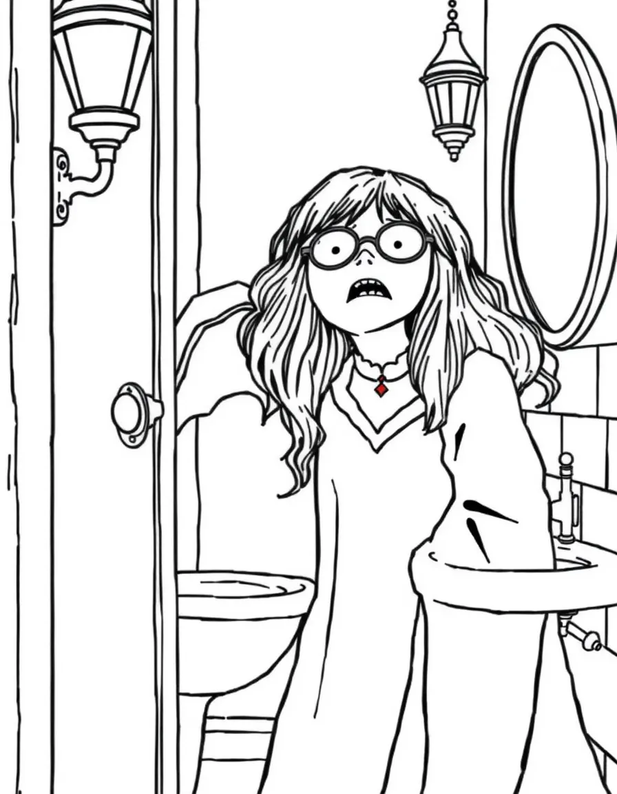 Moaning Myrtle haunting the Hogwarts bathroom