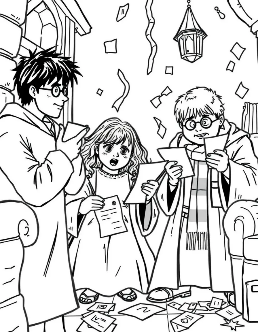 The Dursleys cowering as Hogwarts letters flood their home