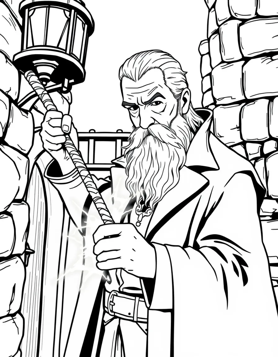 Grindelwald with the Elder Wand in the original Nurmengard prison