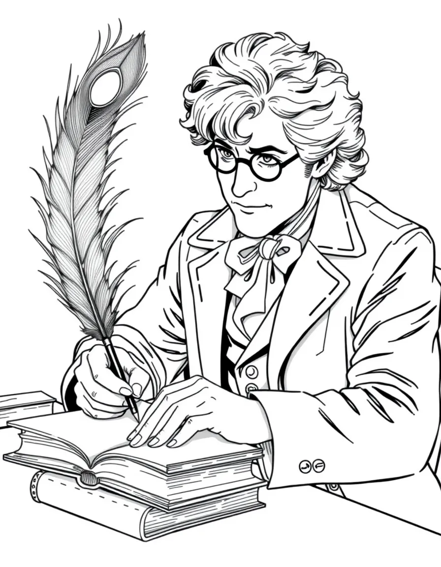 Gilderoy Lockhart signing copies of his books with peacock quill