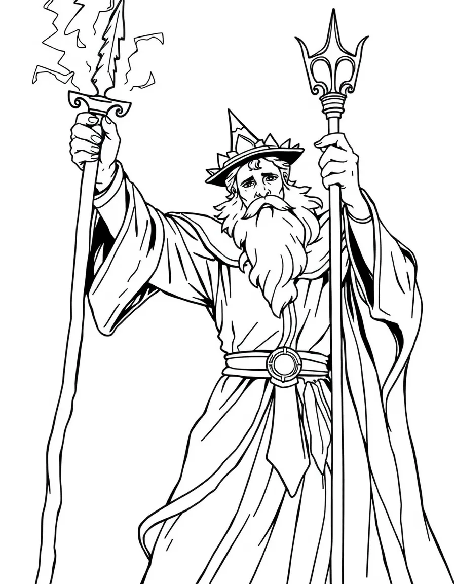 Merlin casting a powerful spell with his staff raised