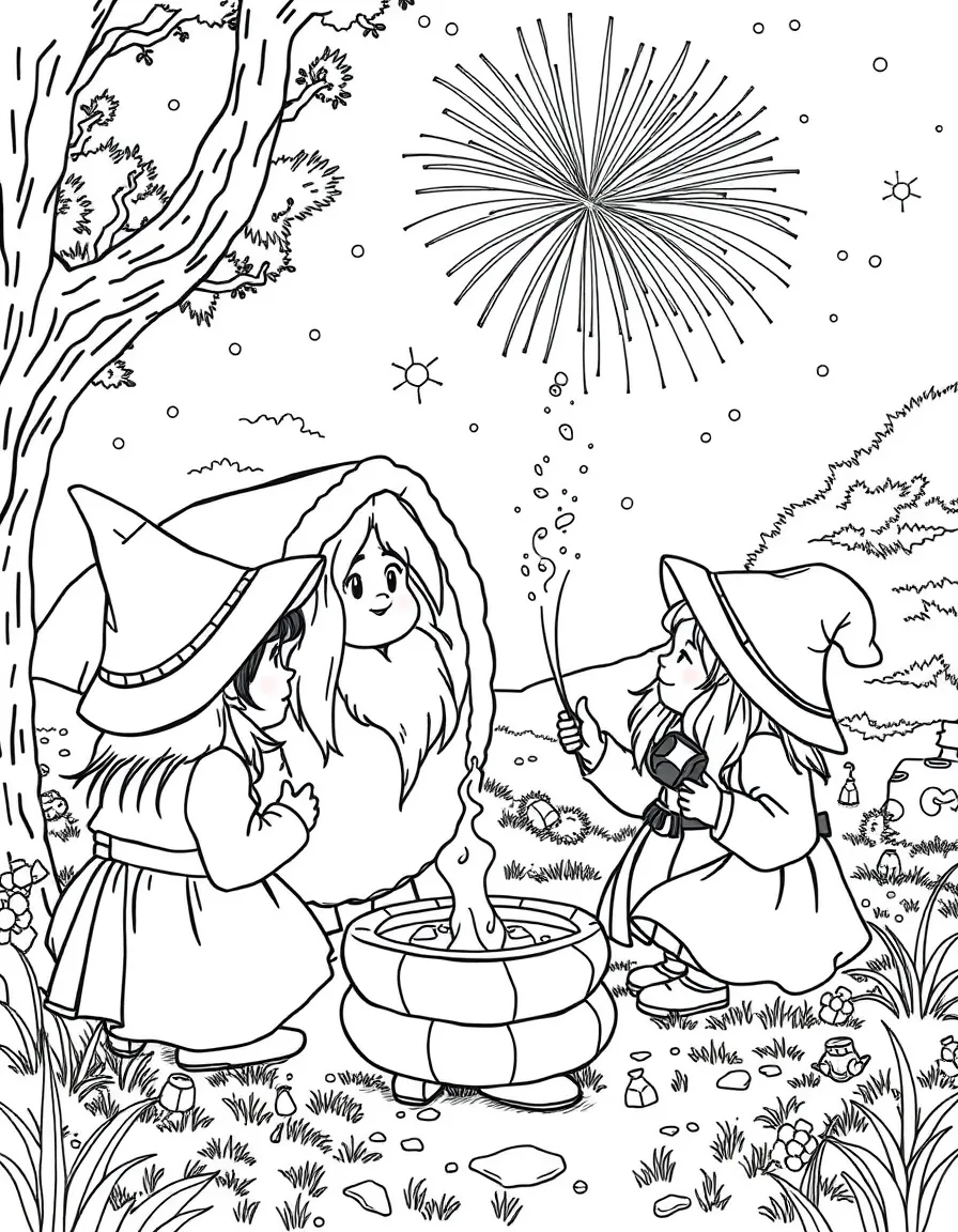 Hobbits celebrating in the Shire with fireworks
