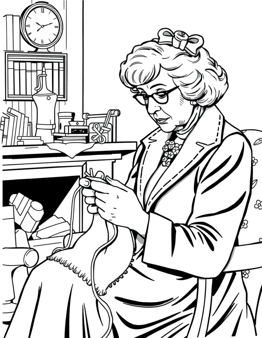 Miss Marple knitting while solving a murder mystery