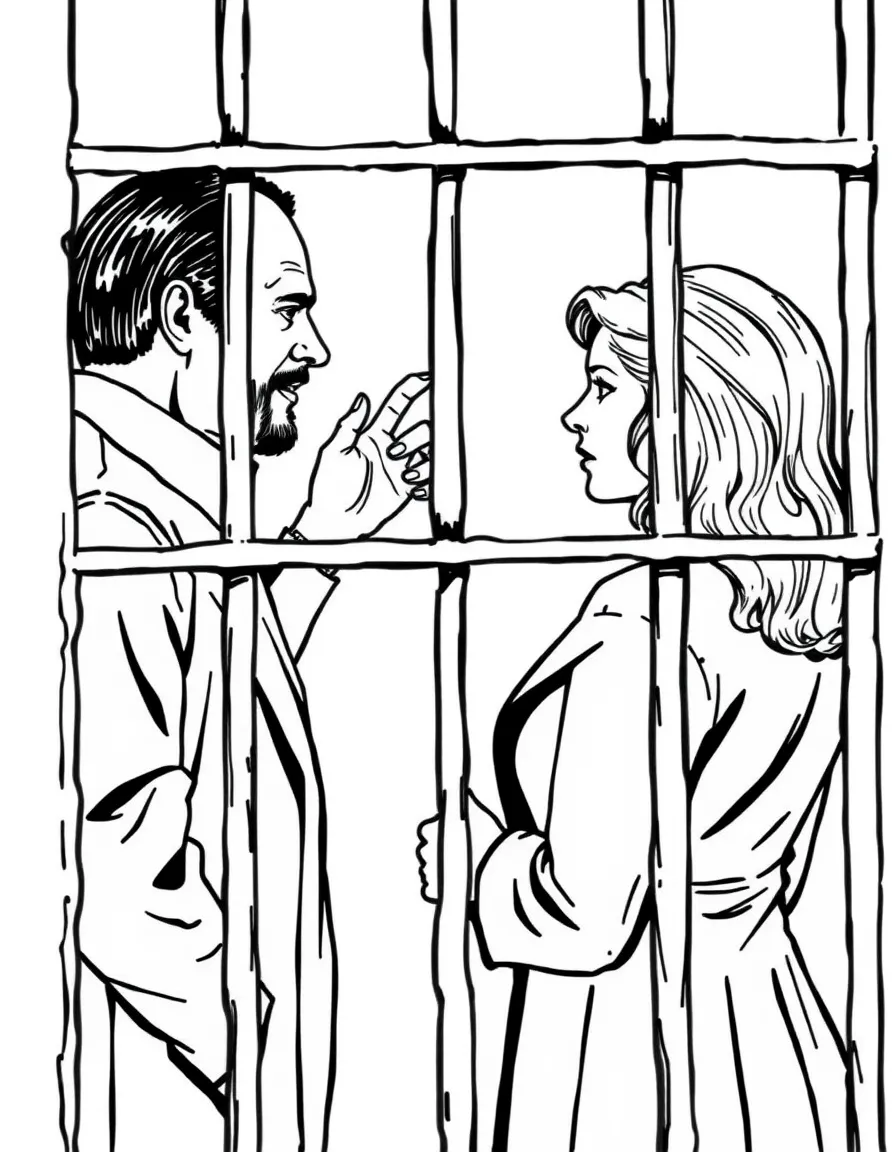 Hannibal Lecter behind bars in his cell speaking with Clarice Starling
