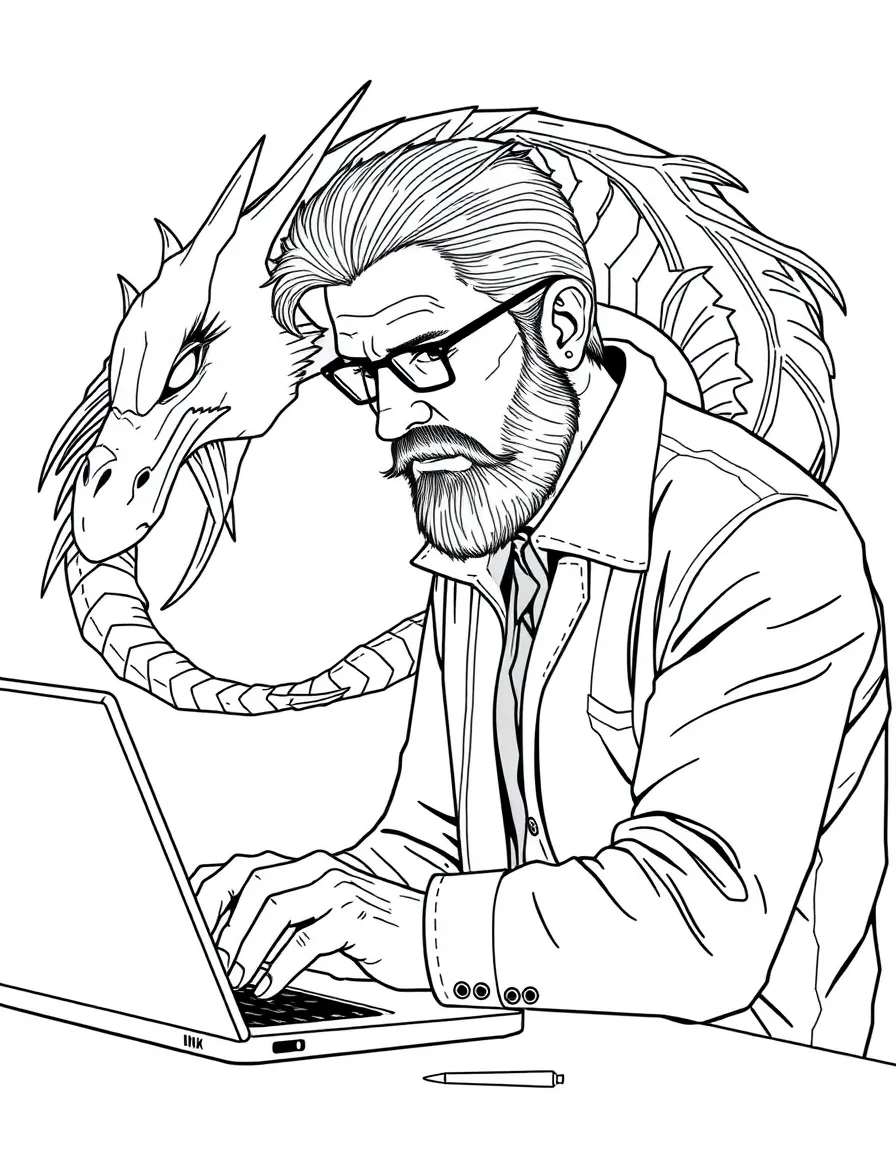 Mikael Blomkvist from "The Girl with the Dragon Tattoo" typing on his laptop