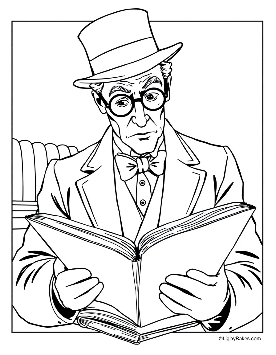 Lord Peter Wimsey with his monocle examining a rare book
