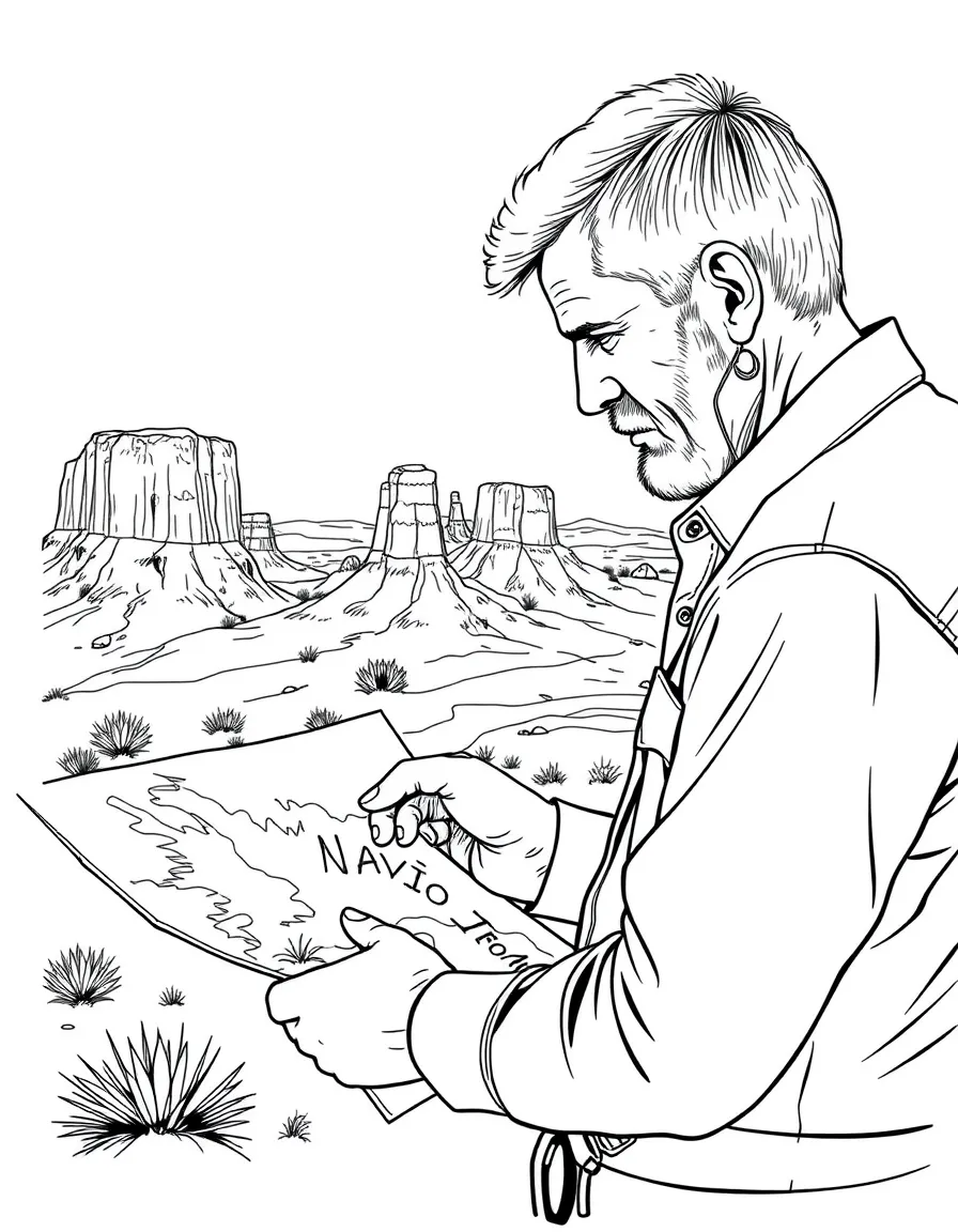 Joe Leaphorn studying a map of the Navajo reservation