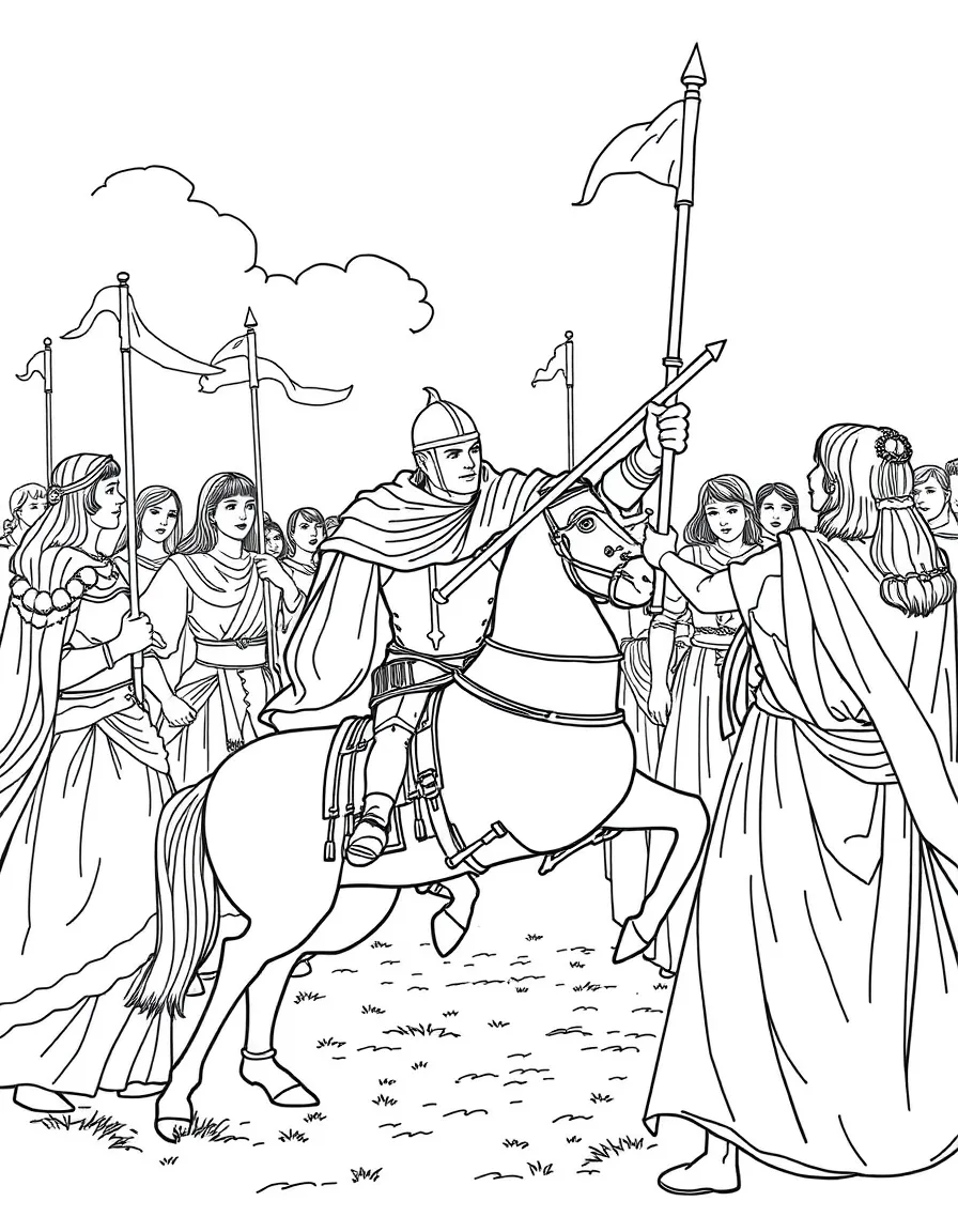 Ivanhoe jousting in a tournament with ladies watching