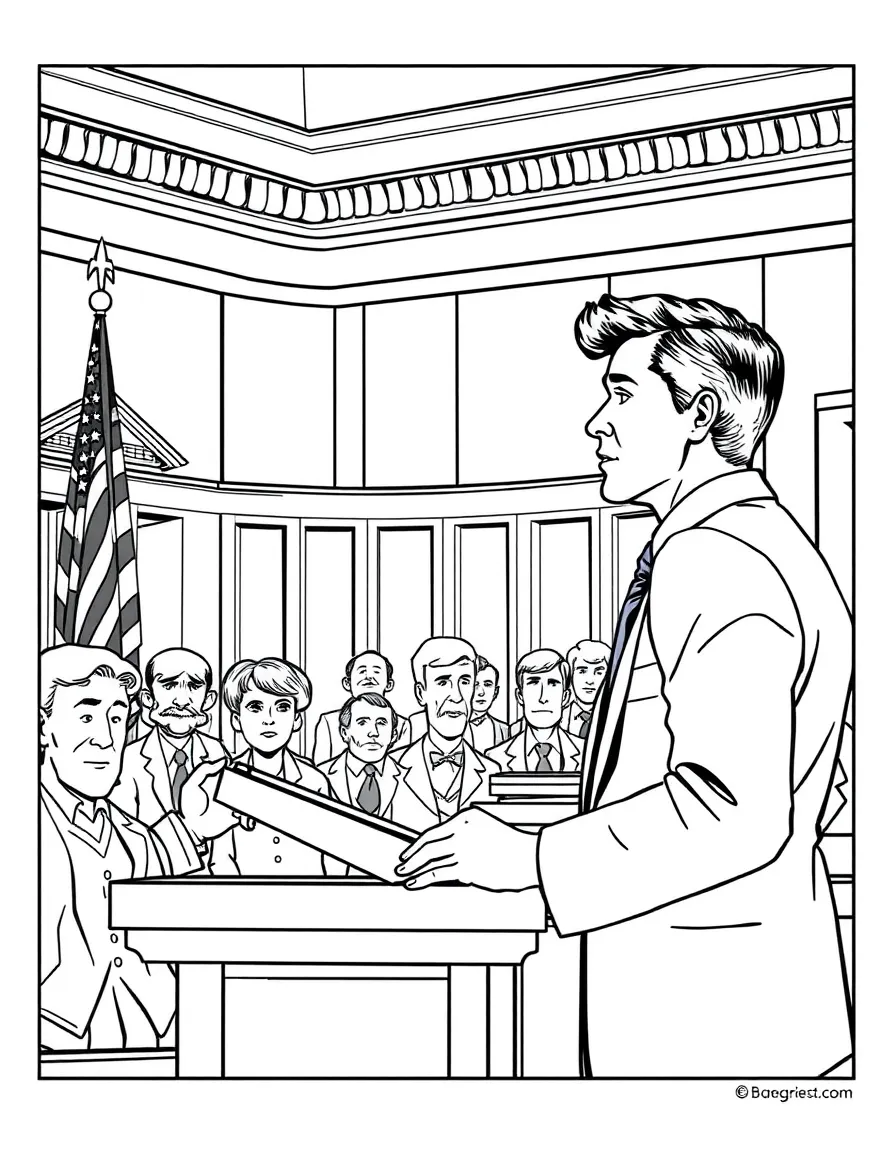Atticus Finch defending Tom Robinson in the courtroom