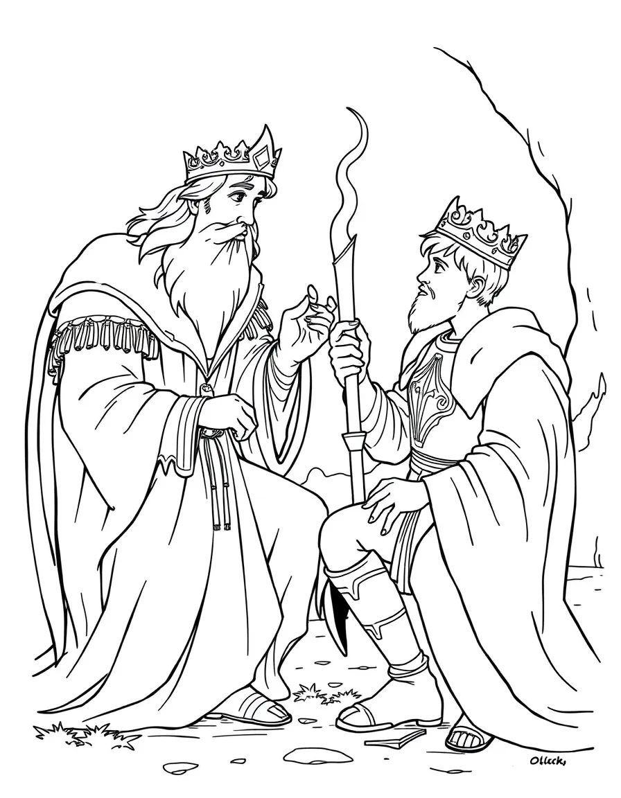 Merlin teaching young Arthur about kingship