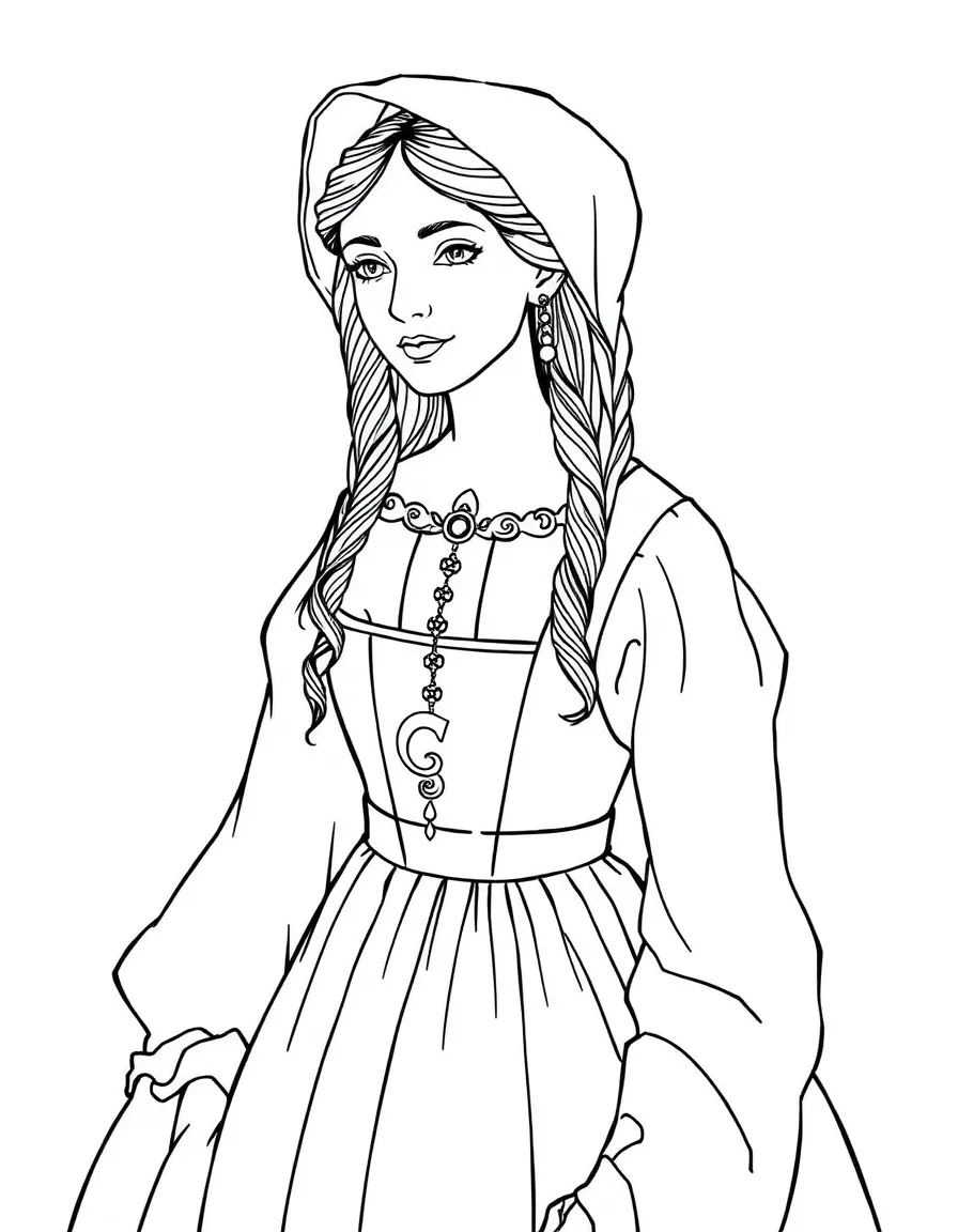 Hester Prynne with the scarlet letter on her dress
