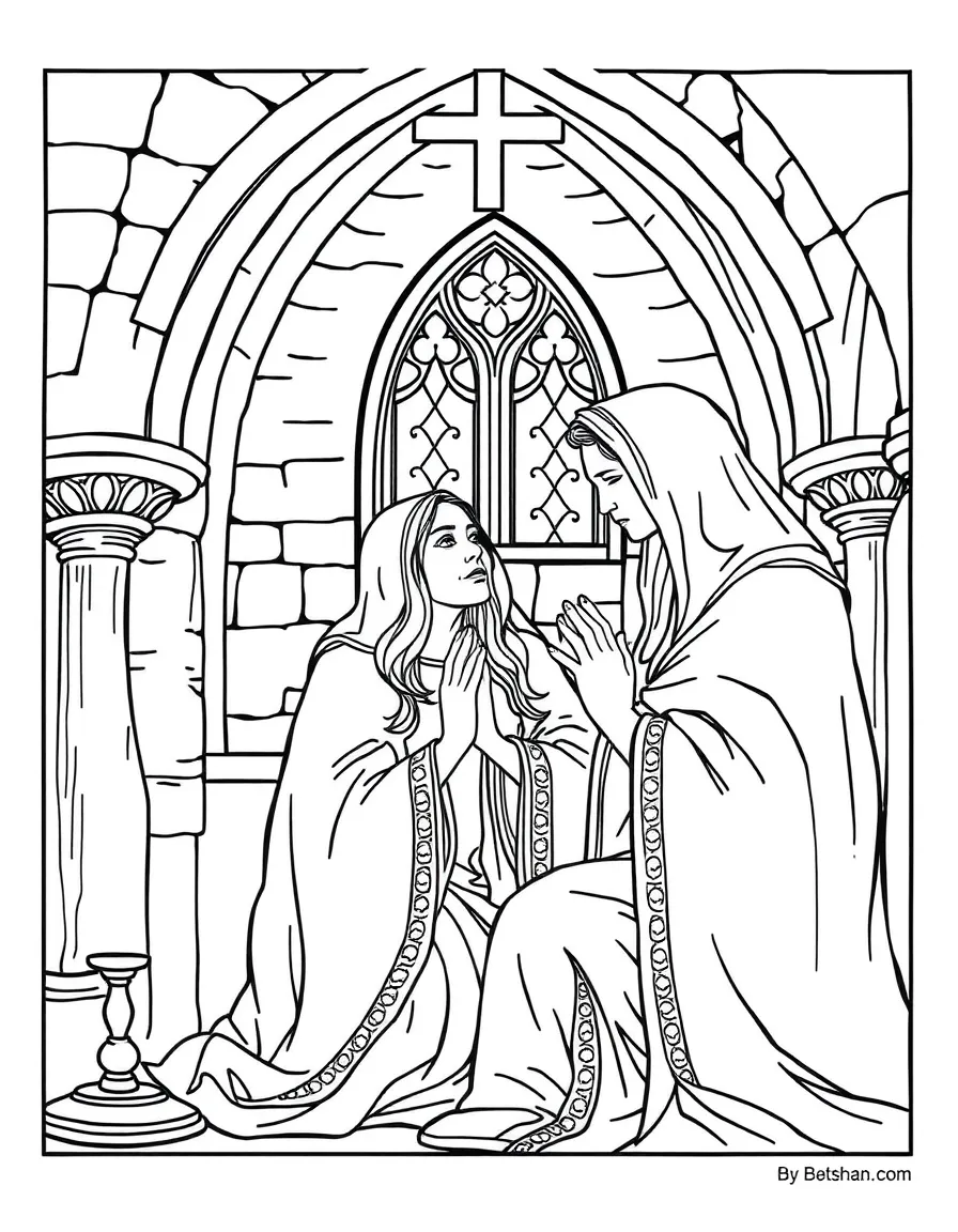 Guinevere praying in a convent after Arthur's death