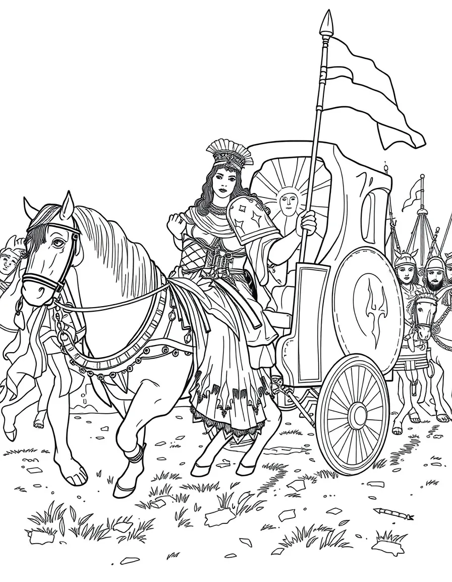 Boudica leading her chariot against Roman legions