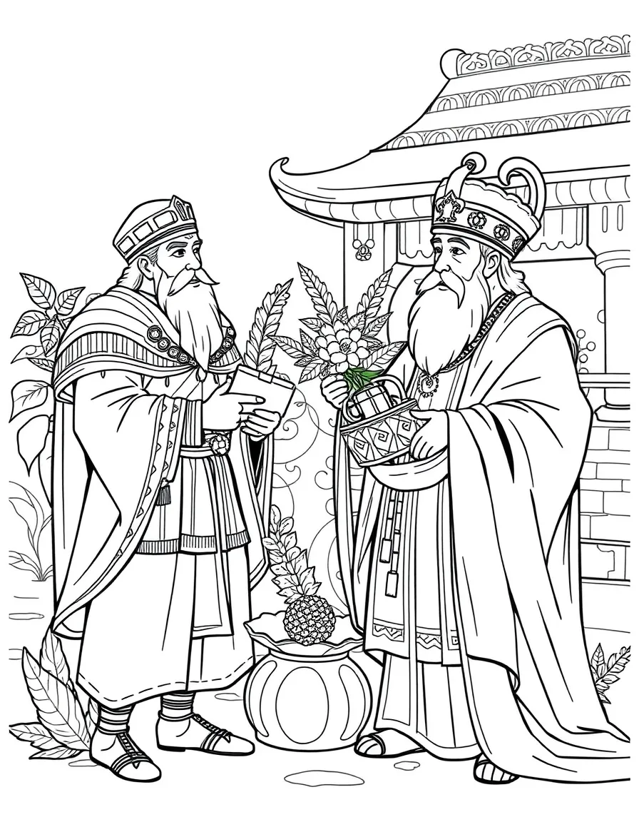 Marco Polo presenting exotic gifts to Kublai Khan