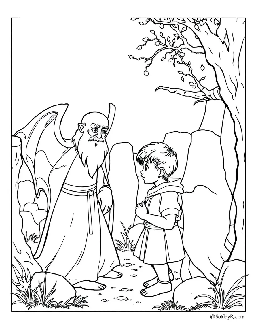 Merlin watching young Arthur grow up in humble surroundings
