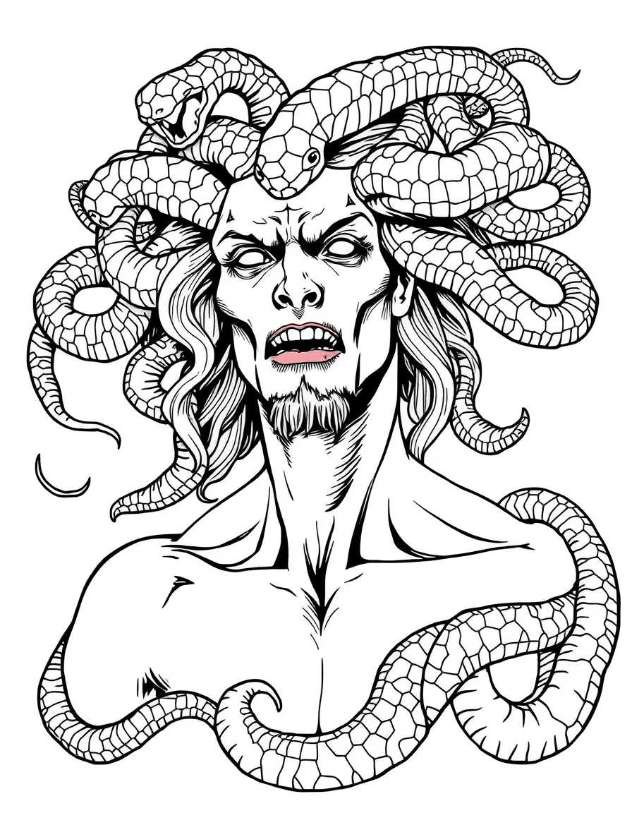 Medusa with snakes for hair turning men to stone