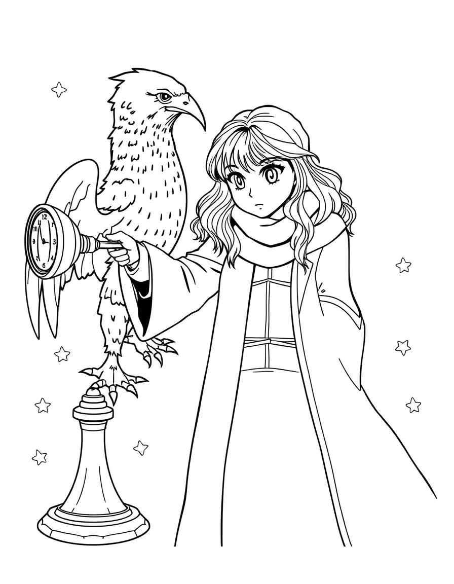 Hermione Granger with her time-turner saving Buckbeak