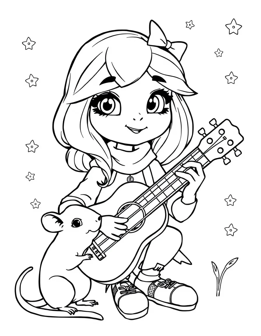 Stargirl with her pet rat Cinnamon and her ukulele