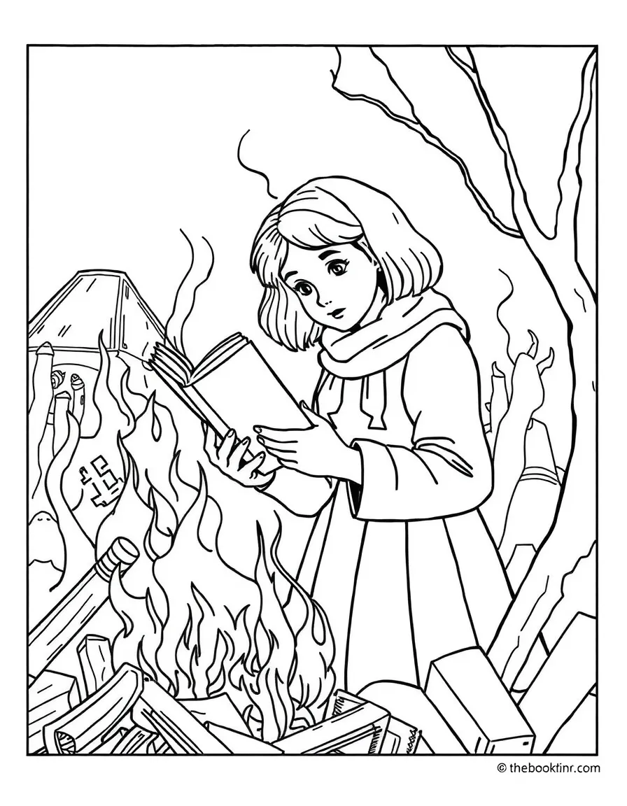 Liesel Meminger from "The Book Thief" stealing a book from Nazi book burning