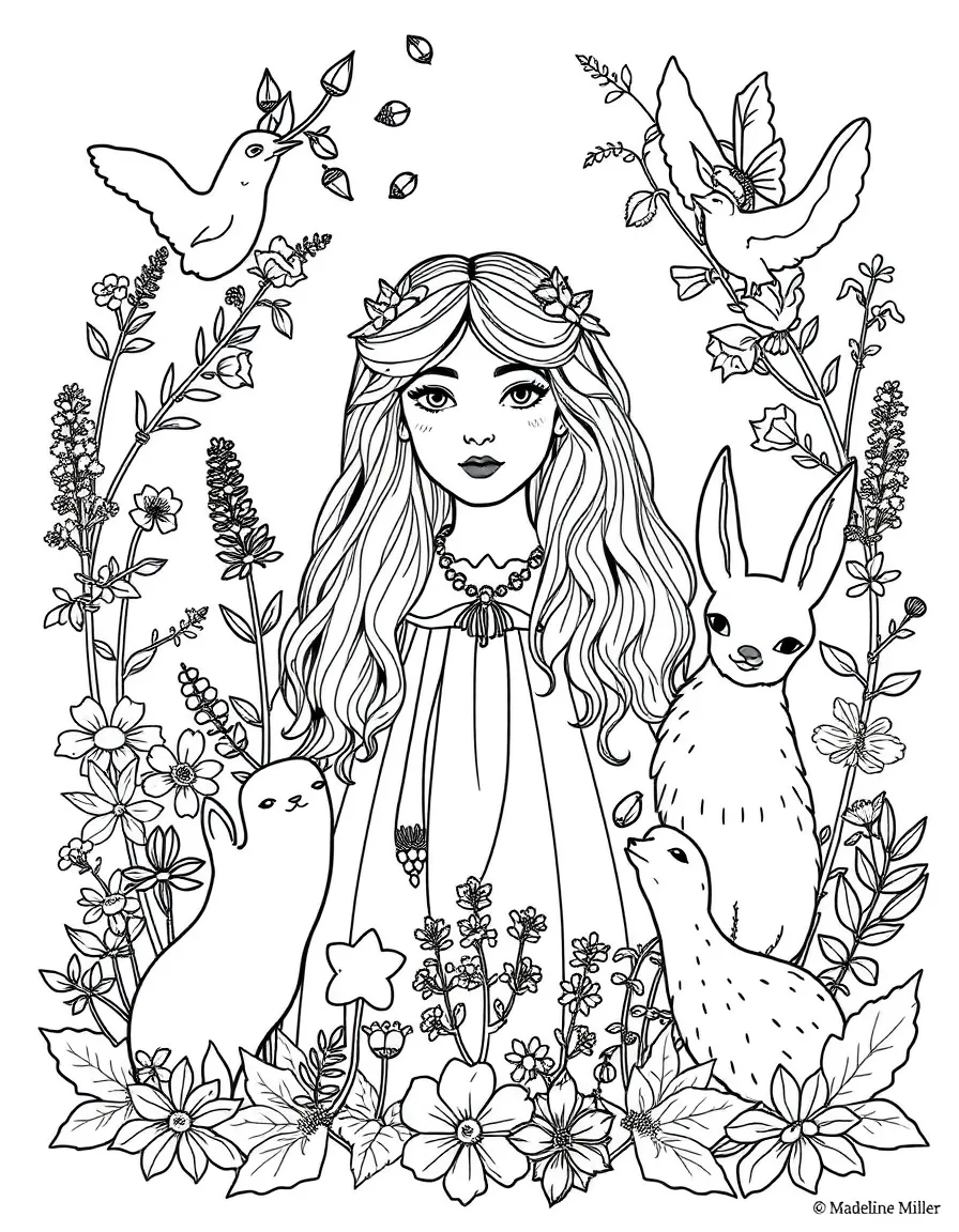 Circe from Madeline Miller's novel surrounded by her magical herbs and animals