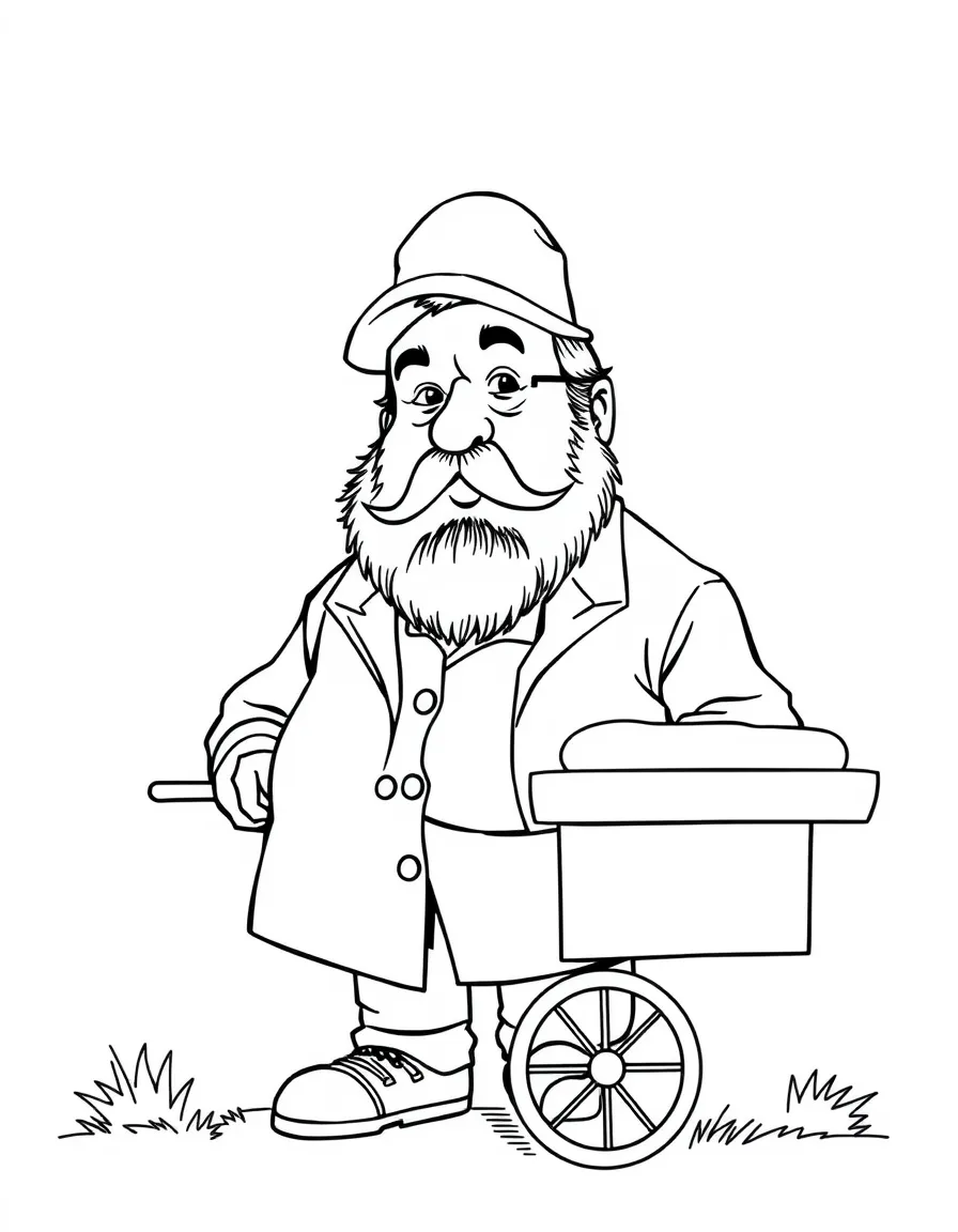 Ignatius J. Reilly from "A Confederacy of Dunces" with his hunting cap and hotdog cart