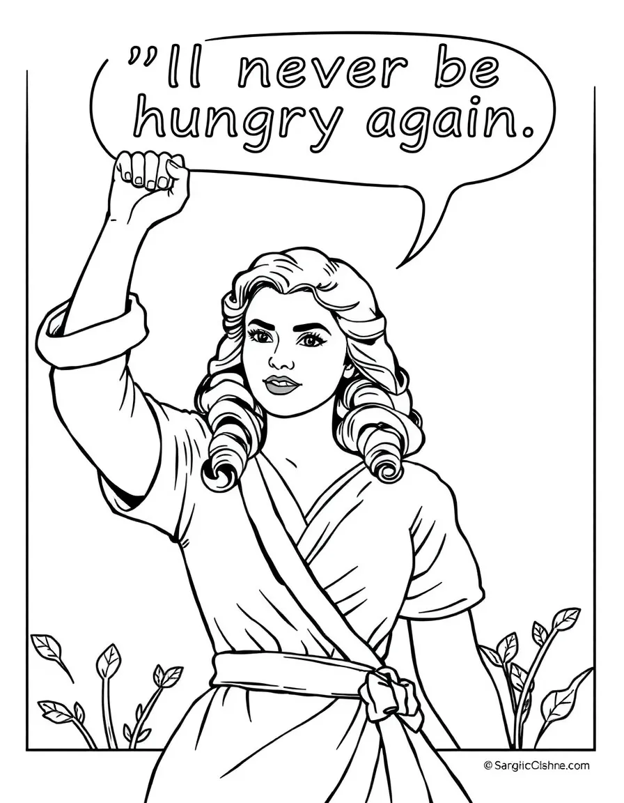 Scarlett O'Hara with her fist raised saying "I'll never be hungry again"