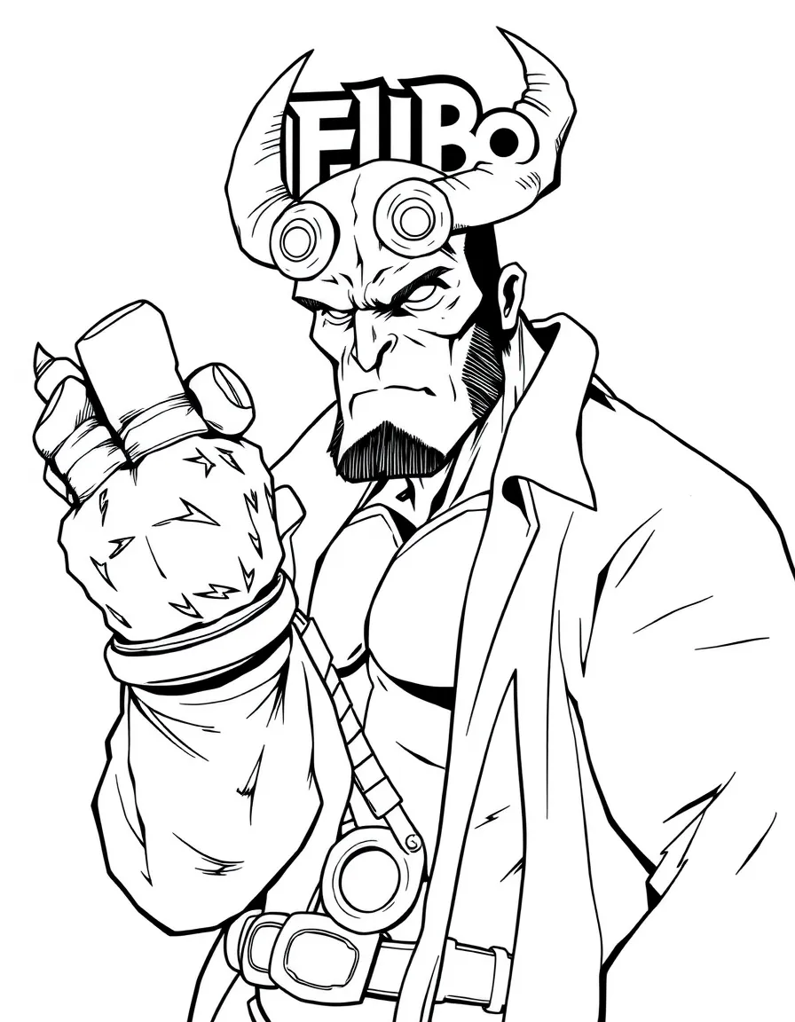 Hellboy with his stone hand and filed-down horns