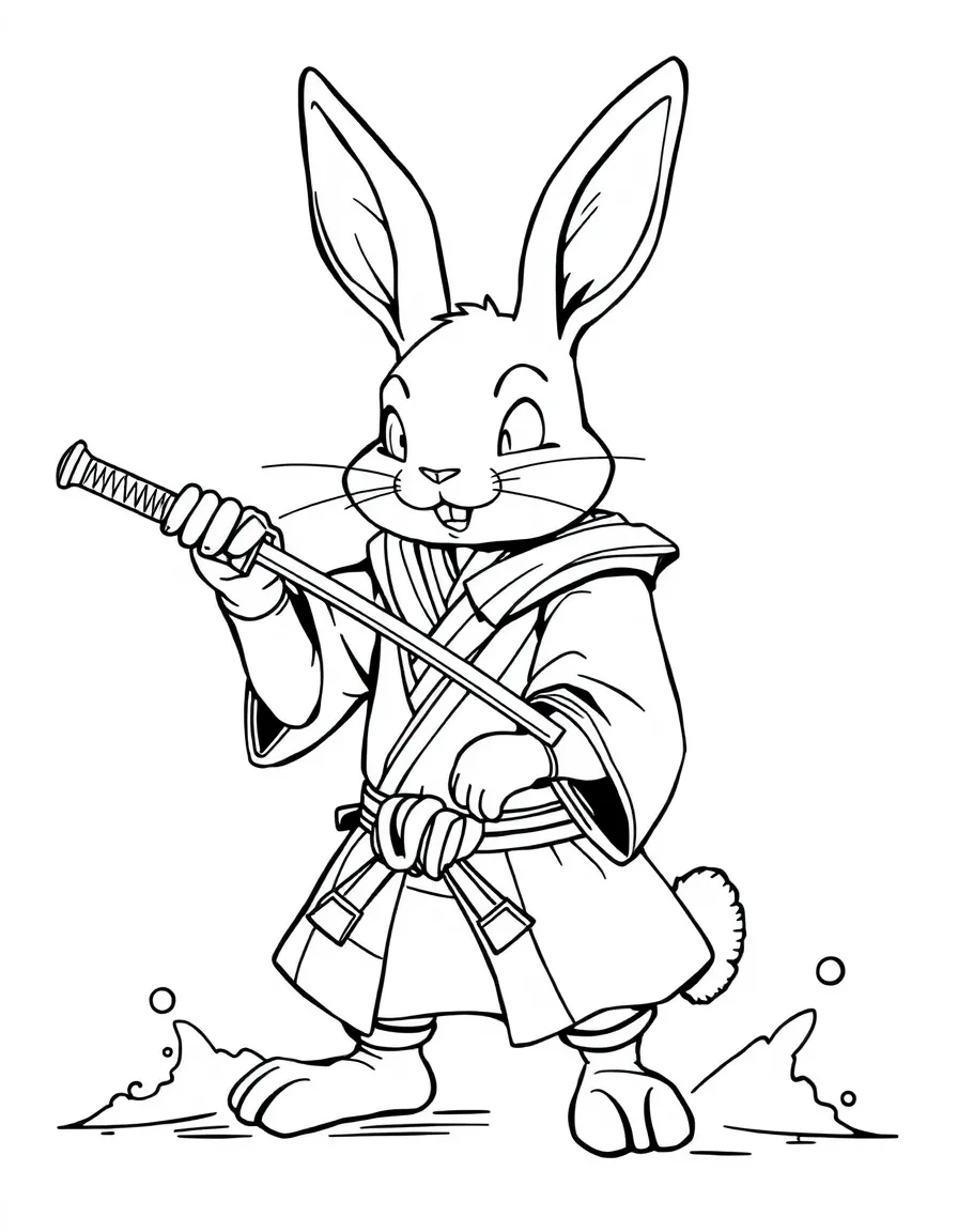 Usagi Yojimbo the samurai rabbit with his swords drawn