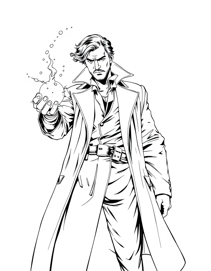 John Constantine with his trenchcoat performing magic
