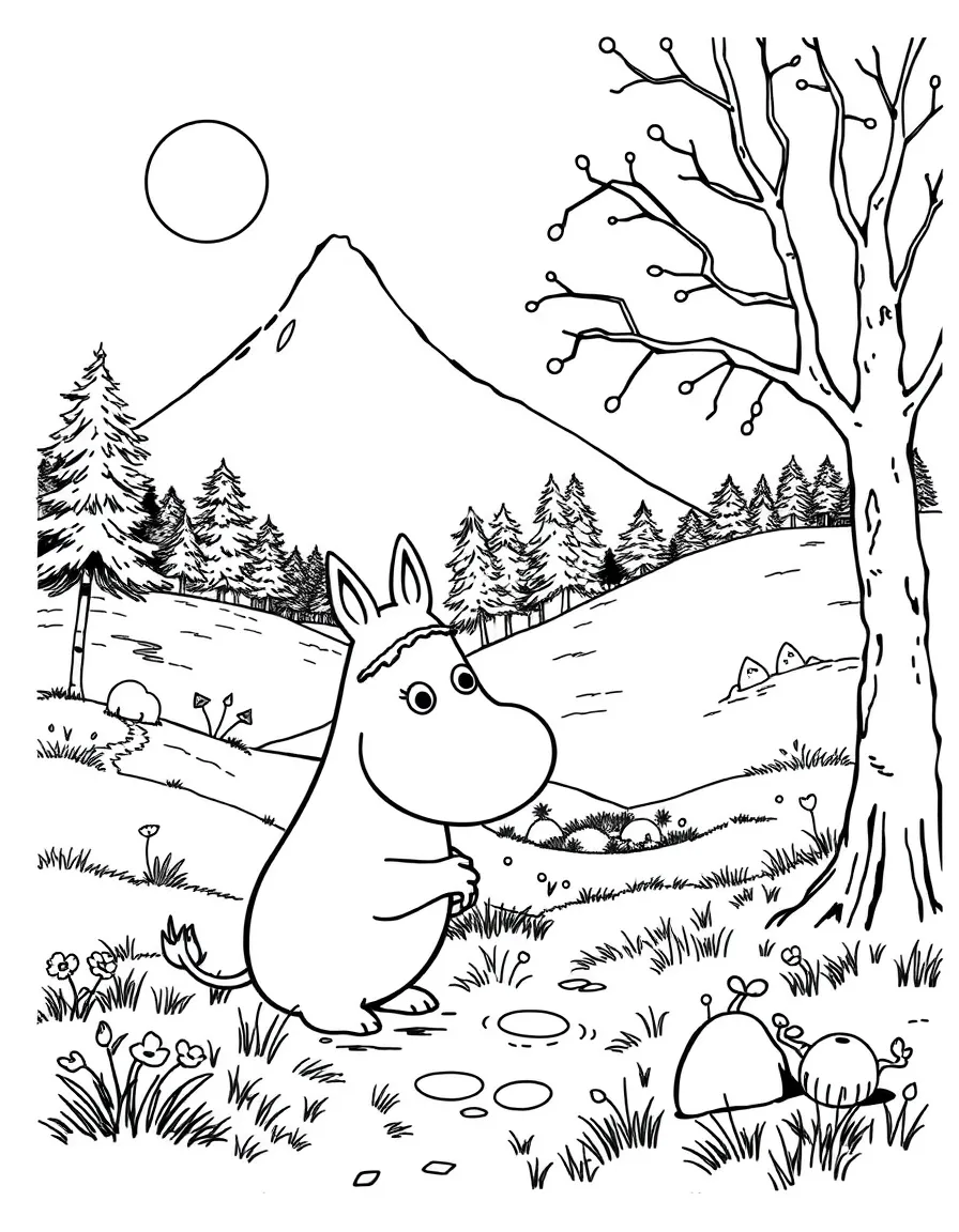 Moomintroll and Snufkin from "Moomin" in their valley