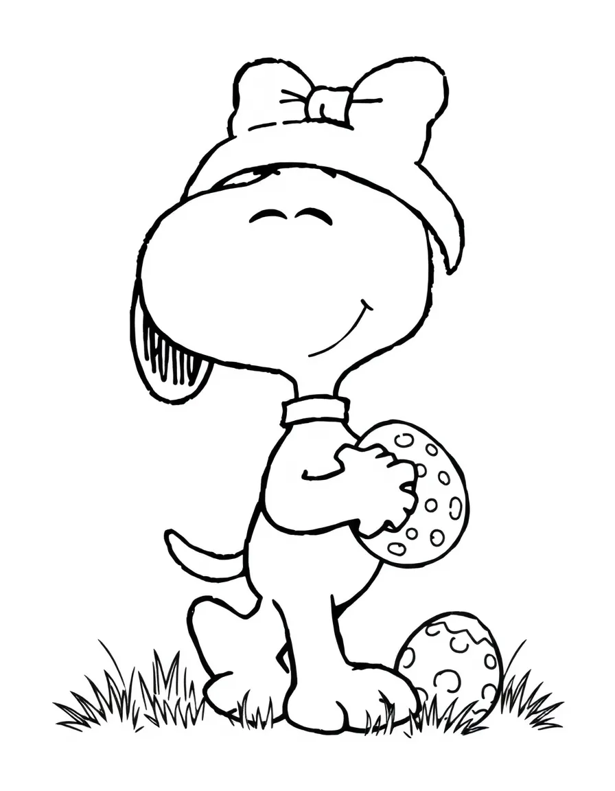 Snoopy as the Easter Beagle carrying decorated eggs