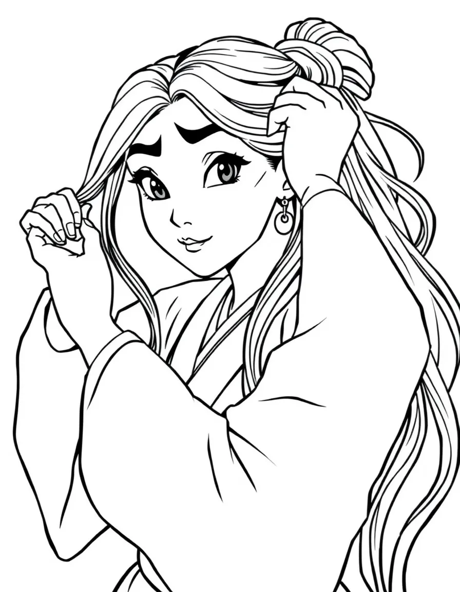 Mulan cutting her hair to disguise herself as a man